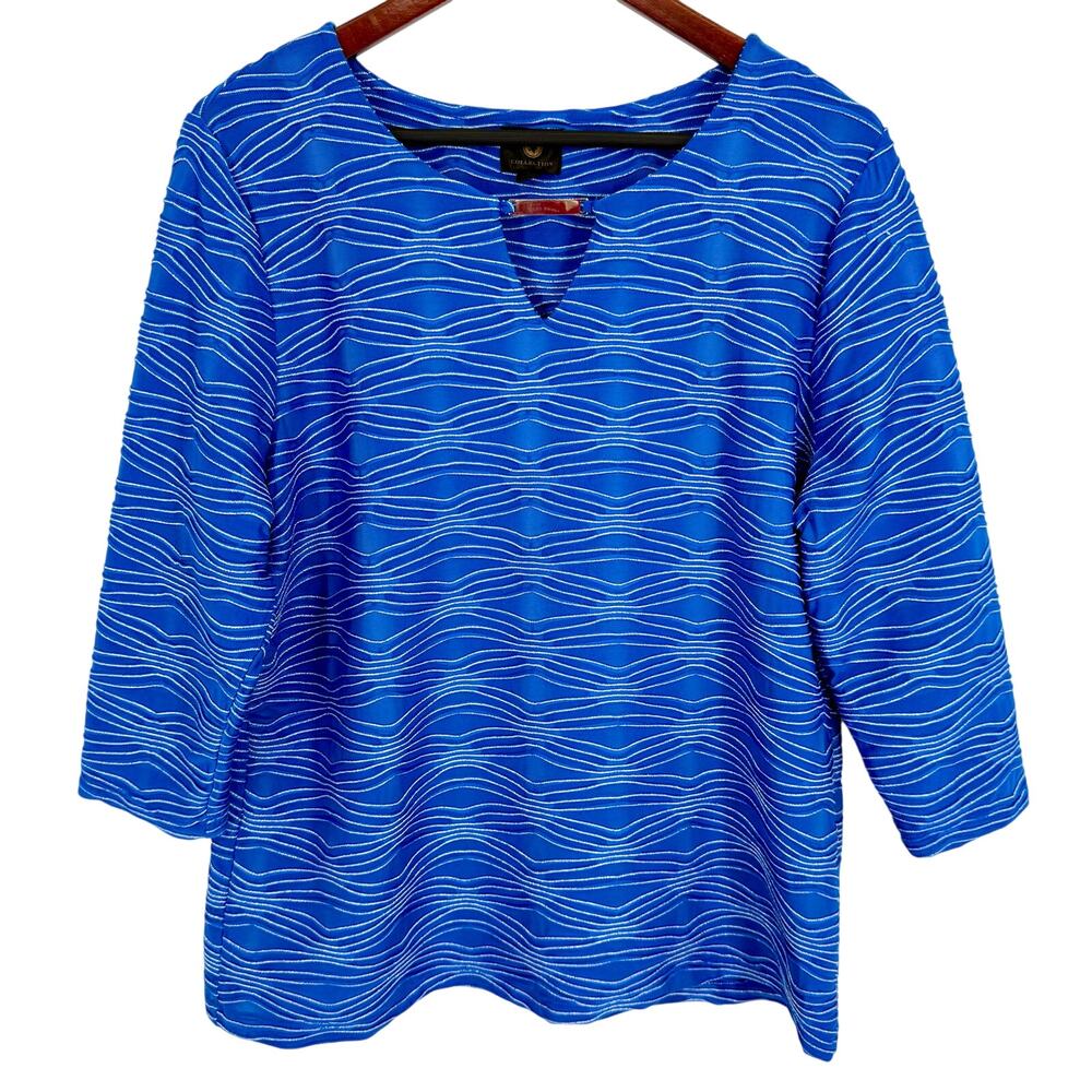 JM Collection Sz Large Sparkly Silver Blue Formal Artsy Blouse Shirt Top Dinner